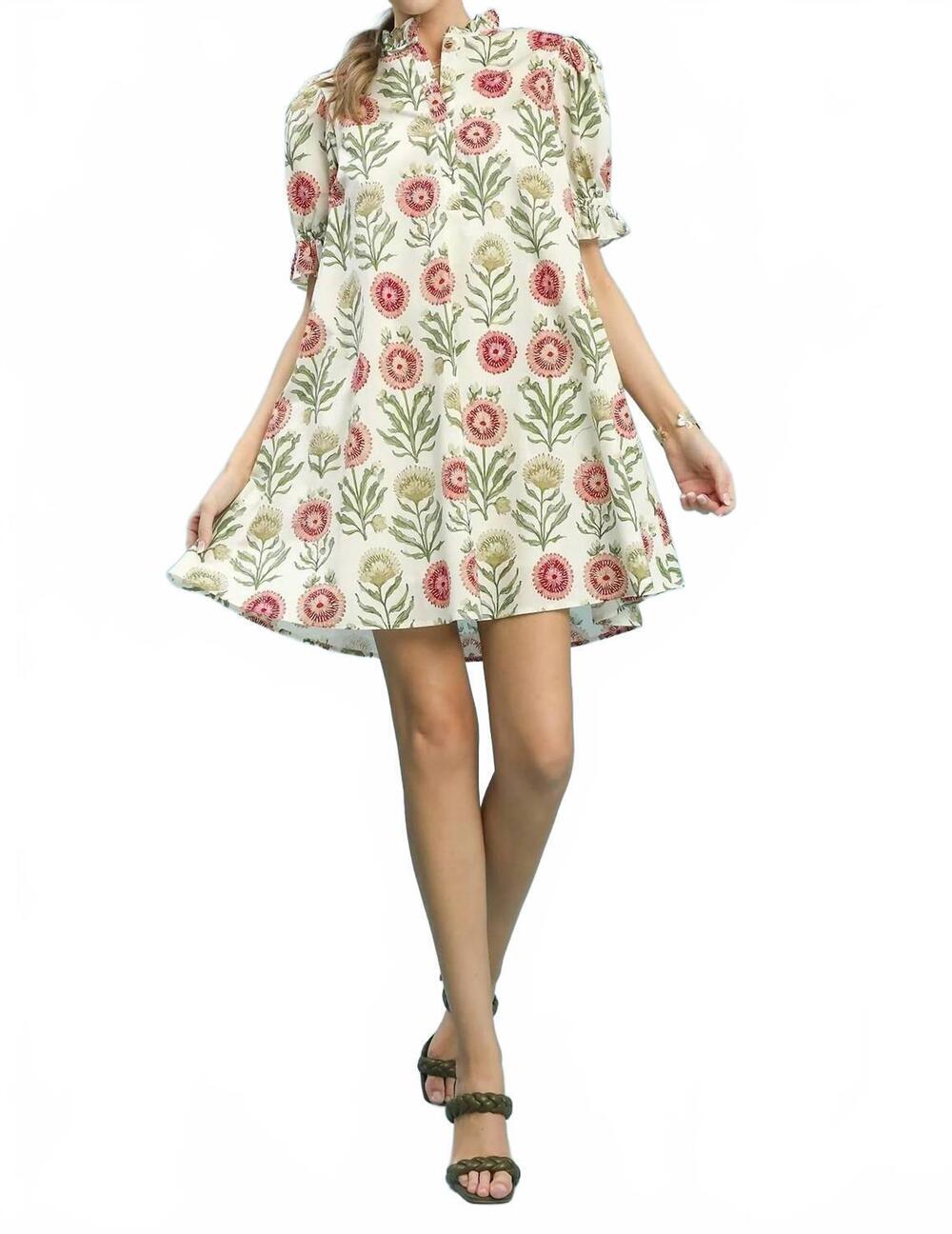 NEW UMGEE floral puff sleeve babydoll dress in red